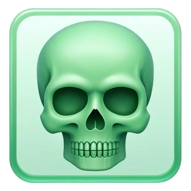a Tiny compressed Stylized green skull symbol inside a pastel gradient white square icon sticker