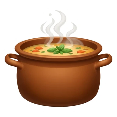 brown pot with soup sticker