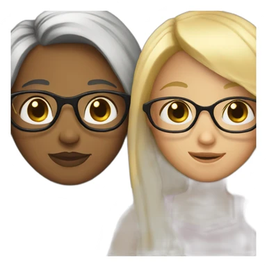 Girl with blonde hair and glasses hugging girl with long black hair and glasses sticker