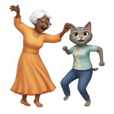 cat dancing with grandma sticker