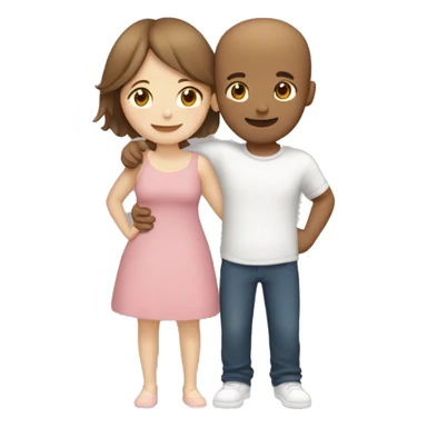 Two girls and one guy hugging each other, one girl white skin brown hair, other girl white skin no hair, guy is standing in the middle and has short brown hair sticker