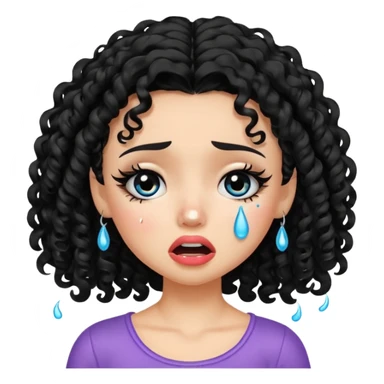 a pretty fair bratz girl with black curly hair, crying sticker