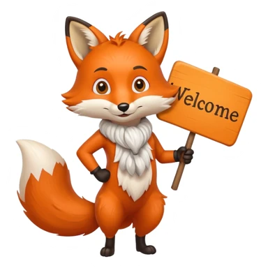 Un renard qui tiens une grosse pancarte 'bienvenue' sticker