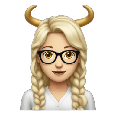 white young girl with glasses and horns sticker
