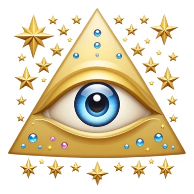 Generate an image according to the following description in the style of iOs emoji, on a white background. Sticker: All-seeing eye in a sparkling triumph. Above the eye - a scattering of stars. sticker