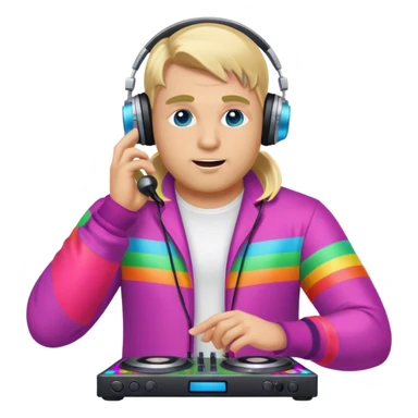 blond big man in colorful dj outfit calling sticker