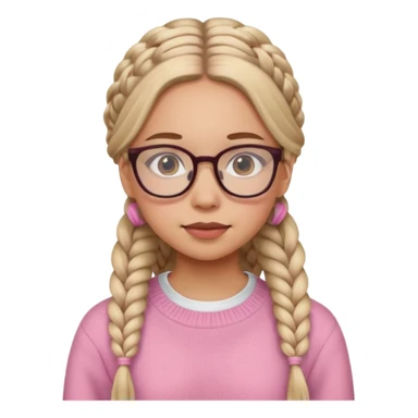 black cute young adult girl with classes and braids that are long , and some blush, in a pink sweater  sticker