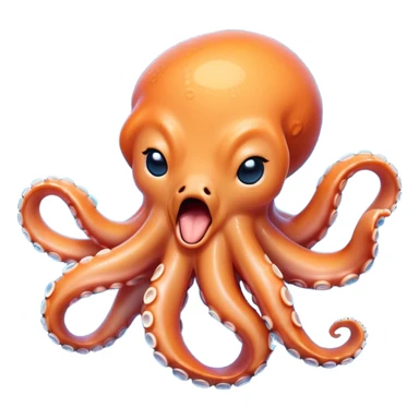 Cinematic Cute Yawning Octopus Portrait Emoji, Head tilted slightly with a dramatic, wide-open yawn, showcasing a plump, light orange body decorated with delicate blue rings and loosely draped arms with sleepy, half-closed eyes, Simplified yet irresistibly adorable features, highly detailed, glowing with a soft, cozy underwater glow, high shine, relaxed yet expressive, stylized with a hint of whimsical aquatic charm, soft glowing outline, capturing the essence of a drowsy yet affectionate octopus that appears ready to stretch and yawn its way out of the screen! sticker