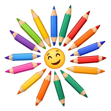 colorful drawing on paper with crayons and pencils nearby, fun and inviting sticker