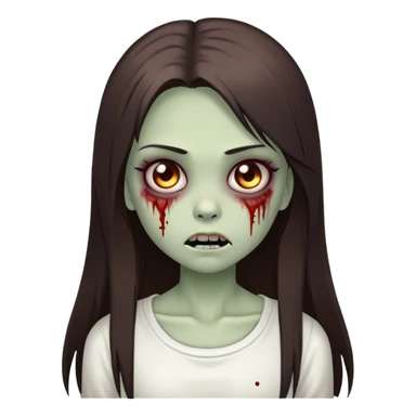 cute girl zombie with long dark brown straight hair and a white top sticker