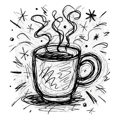 chaotic outlined icon of a coffee cup with erratic steam and scribbled lines sticker