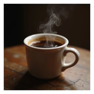 realistic cup of hot coffee with visible steam in ceramic mug sticker