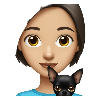 Brunette girl with blue eyes holding a black chihuahua sticker