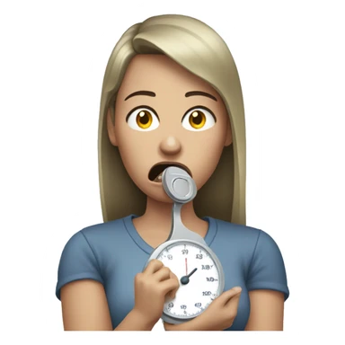 angry woman holding a bathroom scale sticker