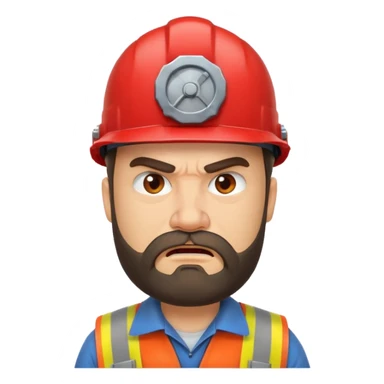 engineer with red helmet, angry expression, annoyance, furious, beard sticker