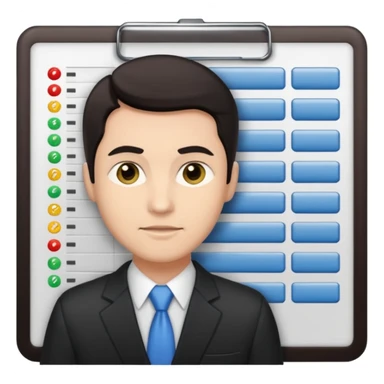 male dark hair auditor with spreadsheet emoji sticker