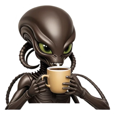 xenomorph alien drinking coffee sticker