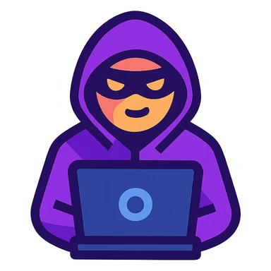 hacker character in purple hoodie, digital style sticker
