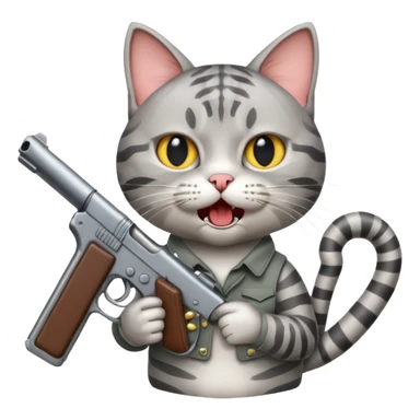 A cat holding a gun yelling "INTERVENE!" sticker