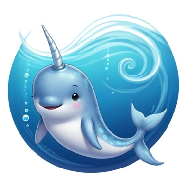Beautiful and Majestic Cute Narwhal Portrait Emoji, Head and body rendered in serene repose with a gentle, radiant smile, showcasing a streamlined, graceful form adorned with a luminous spiraled tusk and peacefully closed eyes, Simplified yet exquisitely endearing features, highly detailed, glowing with a soft, majestic ocean light, high shine, serene and utterly enchanting, stylized with an air of magical marine splendor, soft glowing outline, capturing the essence of a beautiful and majestic cute narwhal that embodies the quiet wonder of the deep blue! sticker