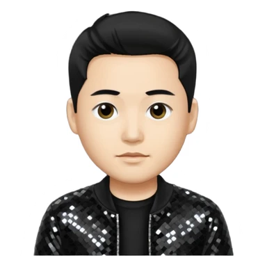 Joe Hahn from Linkin Park with black hair, light skin, black sequin outfit sticker