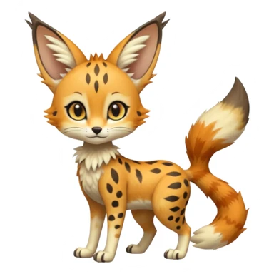 Big-eared big-eyed cute realistic animalistic feral digitigrade 4-legged anime-styled Meloetta-Trico-Vernid-Sergal-Serval-hybrid-fusion-creature-animal, full body sticker
