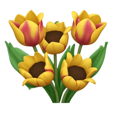Ramo de tulipanes con girasoles y rosas morados  sticker