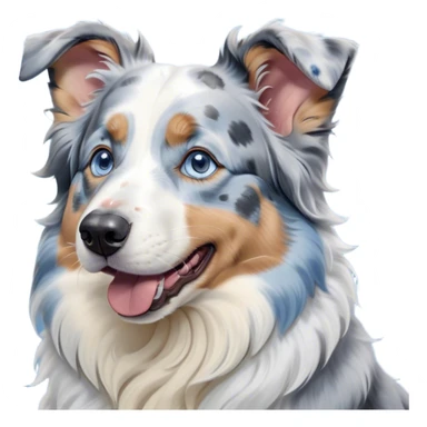 Cinematic Cute Yawning Blue Merle and White Australian Shepherd Portrait Emoji, Head tilted slightly with a dramatic, wide-open yawn, soft blue merle fur with crisp white accents, floppy ears slightly drooping, round blue eyes barely open in drowsy contentment, Simplified yet irresistibly adorable features, highly detailed, glowing with a soft, cozy glow, high shine, relaxed yet expressive, stylized with a touch of whimsy, bright and endearing, soft glowing outline, capturing the essence of a sleepy yet affectionate pup, so drowsy it feels like it could stretch right out of the screen and curl up for a nap! sticker
