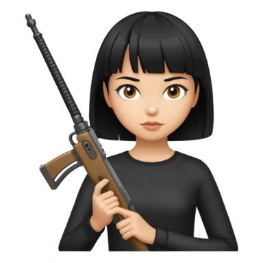 Hace un emoji de una chica de pelo corto negro y fleco finito , con un arma  sticker