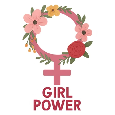 girl power, female gender symbol with flowers, no background sticker