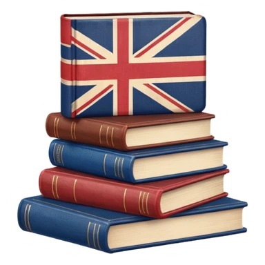 stack of books with the UK flag sticker