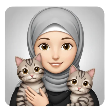 Hijab White girl smiling while holding a black grey tabby cat sticker