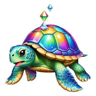 Rhinestone diamond Turtle sticking its tongue out in a rainbow  sticker