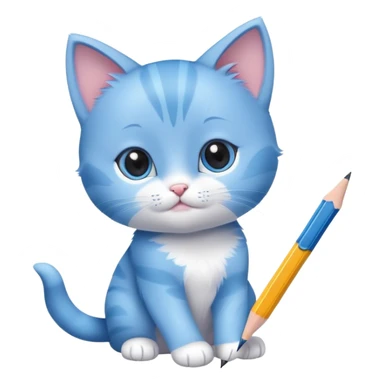 A cute blue kitten writing something with a pencil. The kitten has a friendly expression and is focused on the task. Minimalist, modern design with a playful and charming vibe sticker
