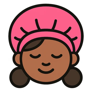 black girl with eyes closed wearing a pink bonnet, vibrant colorful icon style sticker