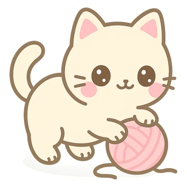 kawaii cat, playing with a ball of yarn, big sparkling eyes, pink cheeks, cute pose sticker