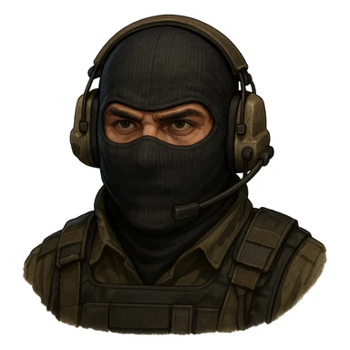 head of a Counter-Strike terrorist character, semi-realistic, tactical gear, neutral background sticker