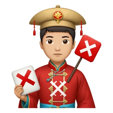 qing empire man who is of han ethnicity that is holding a sign that has a red x on it who is not han ethnicity sticker