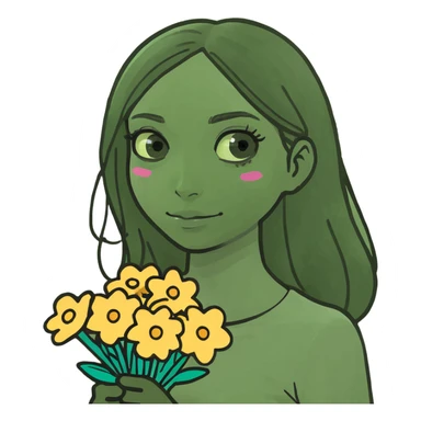Girl holding flowers  sticker