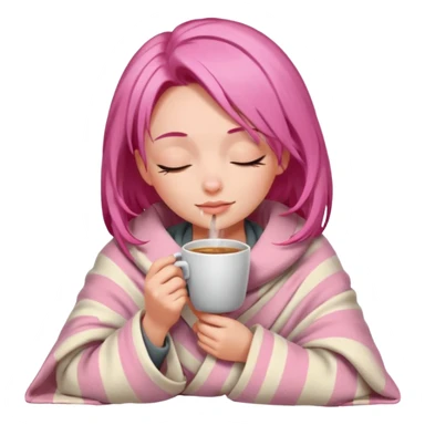 girl inside a blanket sipping coffee eyes closed pink hair sticker