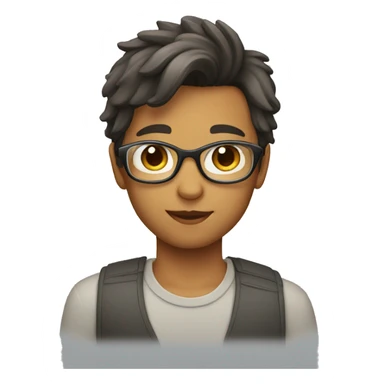 Boy with oval shape wearing rectangular glass with silky hair sticker