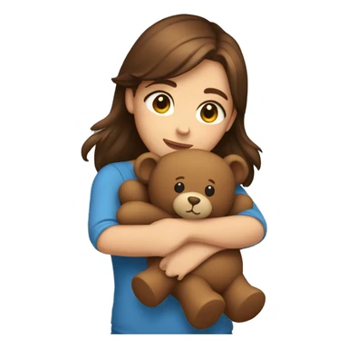 Girl with Brown hair and Brown eyes hugging a Brown teddy bear sticker