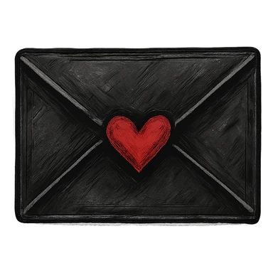 emo object, black envelope with a heart seal sticker