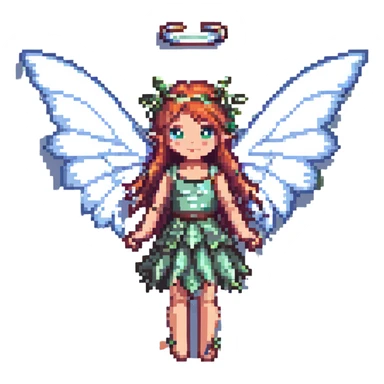a fairy with wings, pixel art style sticker