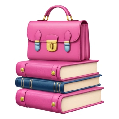 Stack of books with designer handbag on top in pink tones for color effect sticker