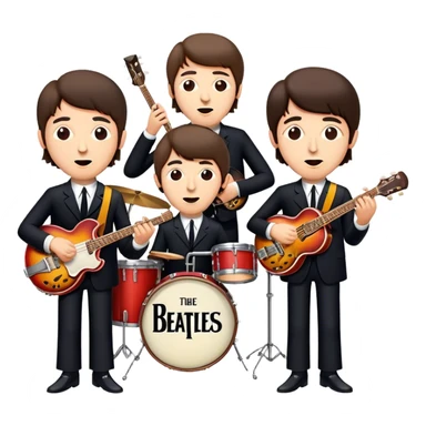 Cinematic Realistic The Beatles Group Emoji, depicted as an iconic band of four exuding playful charisma and musical genius with retro instruments and vibrant expressions, rendered with rich textures and nostalgic dynamic lighting that captures their legendary impact on pop culture. sticker
