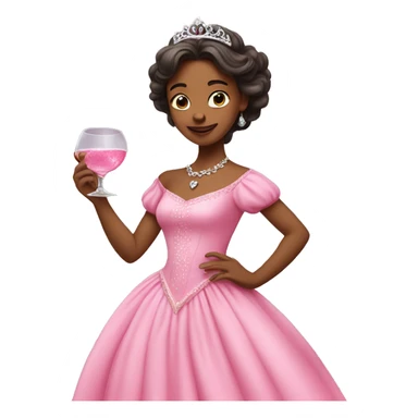 Princess with beautiful pink dres and gin glass in hand dancing  sticker