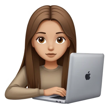 beautiful girl, with long dirty brown hair, straight hair, polish, with laptop sticker