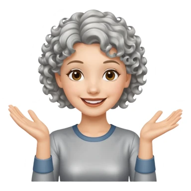 silver, short, wavy-haired with curls, smiling/excited pretty lady, silver top, clapping hands

 sticker