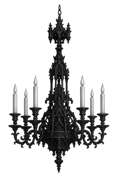 gothic chandelier, black and silver, ornate and dramatic sticker